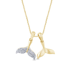 .15ct G SI 14K Yellow Gold Diamond Whale Tail Pendant Necklace 18" Long