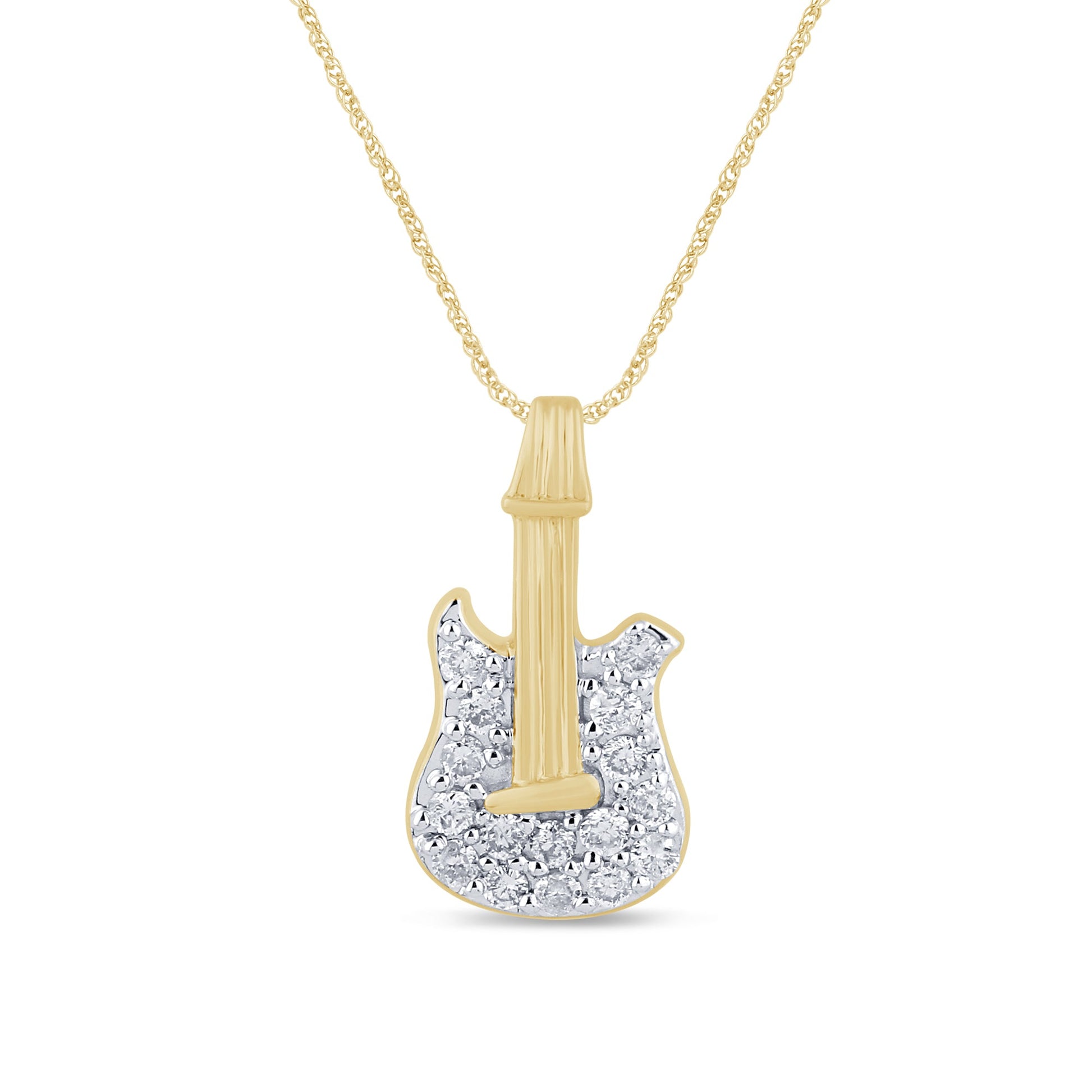 DIAMOND CLOSEOUT!   .16ct G SI 14K Yellow Gold Diamond Guitar Style Pendant Necklace 18" Long
