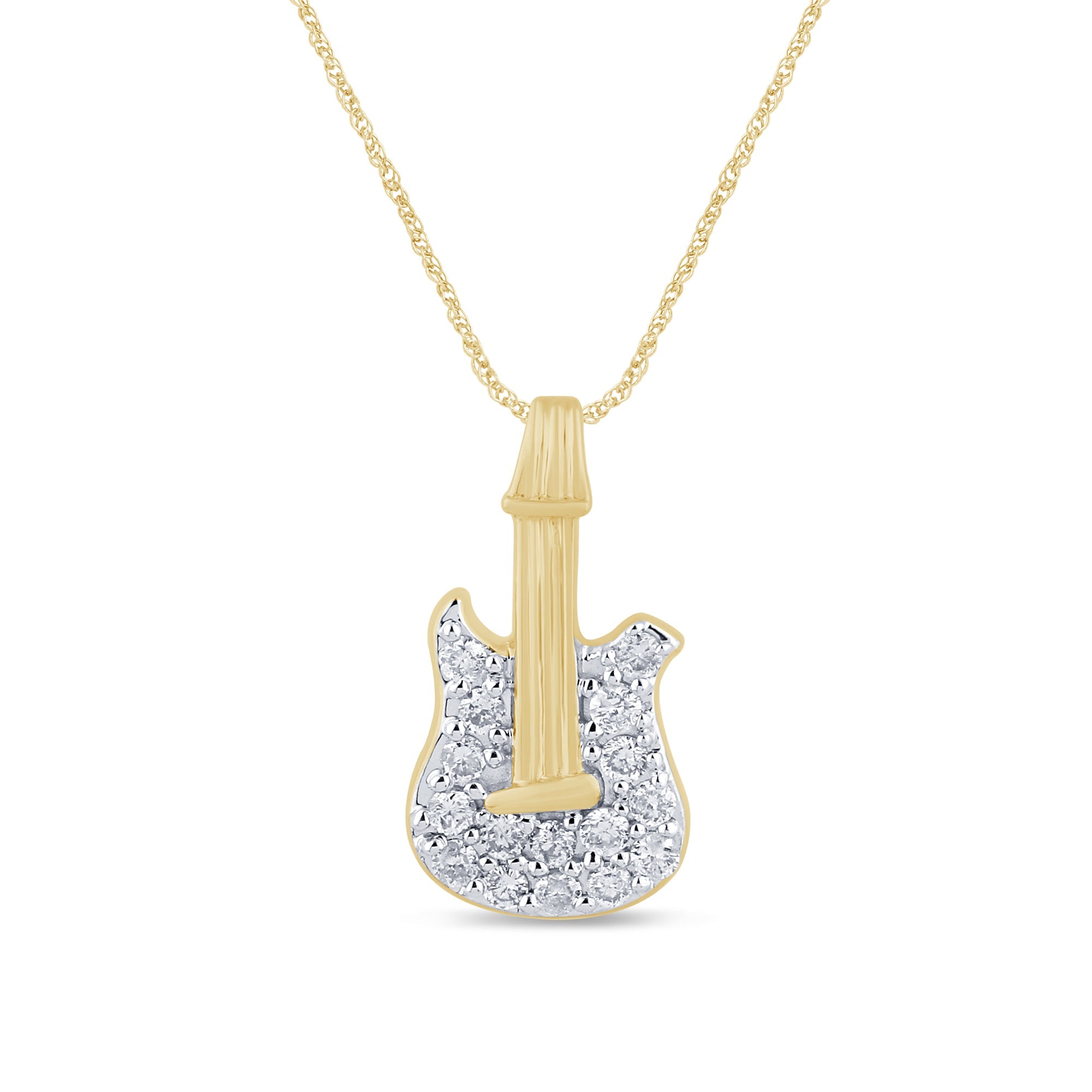 DIAMOND CLOSEOUT!   .16ct G SI 14K Yellow Gold Diamond Guitar Style Pendant Necklace 18" Long
