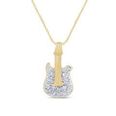 DIAMOND CLOSEOUT!   .16ct G SI 14K Yellow Gold Diamond Guitar Style Pendant Necklace 18" Long