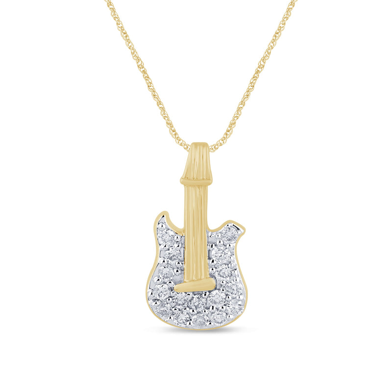 DIAMOND CLOSEOUT!   .16ct G SI 14K Yellow Gold Diamond Guitar Style Pendant Necklace 18" Long