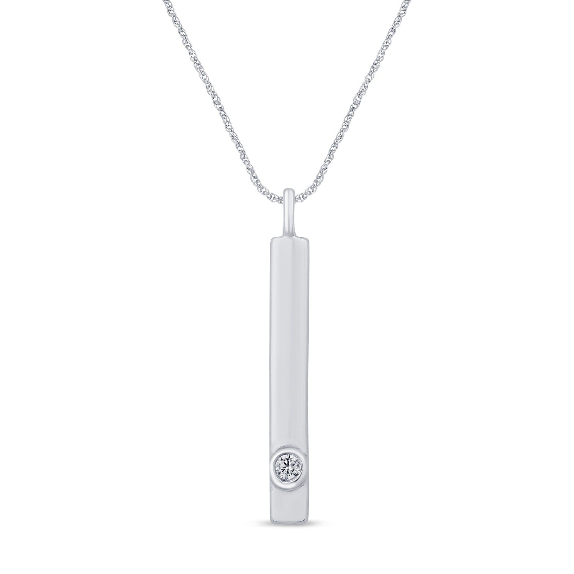 SPECIAL! .02ct G SI 14K White Gold Diamond Bar Pendant Necklace 18"