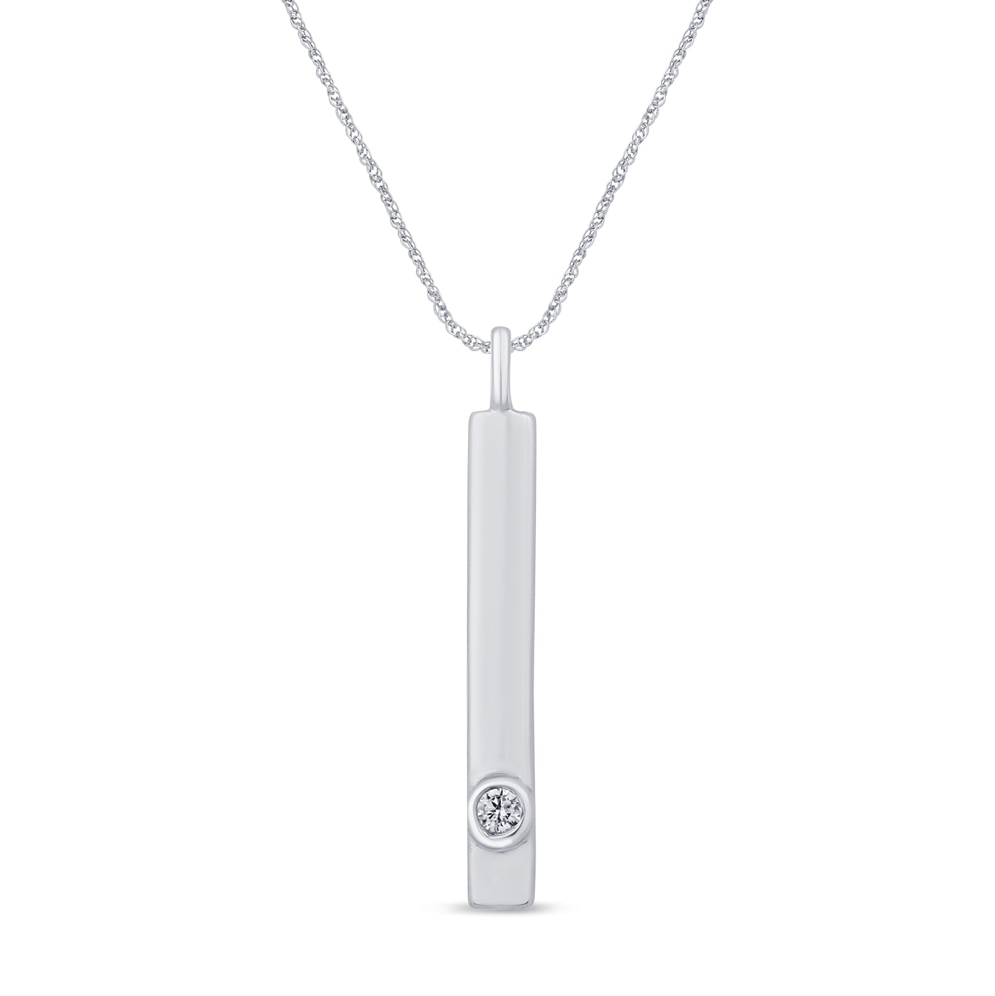 SPECIAL! .02ct G SI 14K White Gold Diamond Bar Pendant Necklace 18"