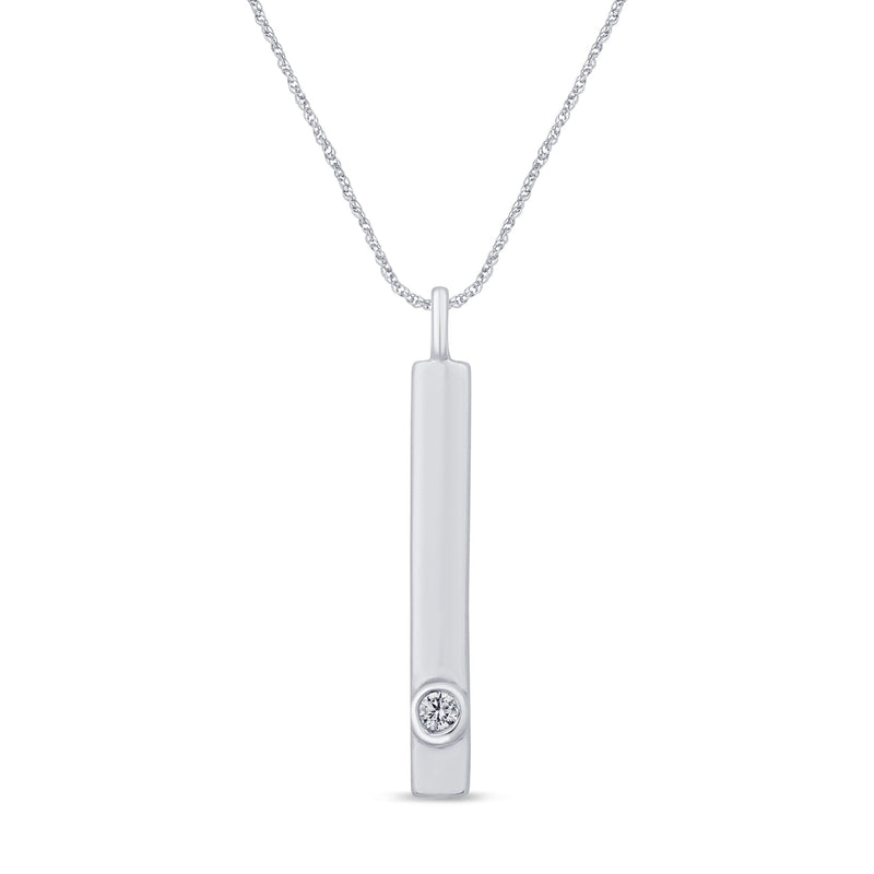 SPECIAL! .02ct G SI 14K White Gold Diamond Bar Pendant Necklace 18"