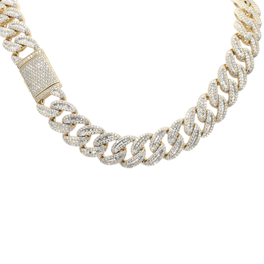 SPECIAL!7MM 7.57ct G SI 14K Yellow Gold Round & Baguette Diamond Cuban Necklace 18" Long
