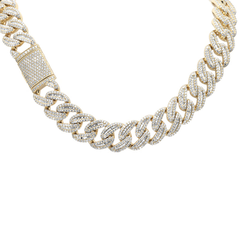 SPECIAL!7MM 9.04ct G SI 14K Yellow Gold Round & Baguette Diamond Cuban Necklace 22" Long