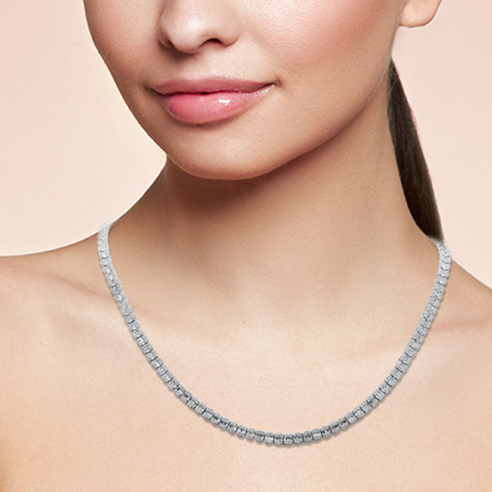 SPECIAL!6.29ct G SI 14K White Gold Round & Baguette Diamond Unisex Tennis Necklace 22" Long