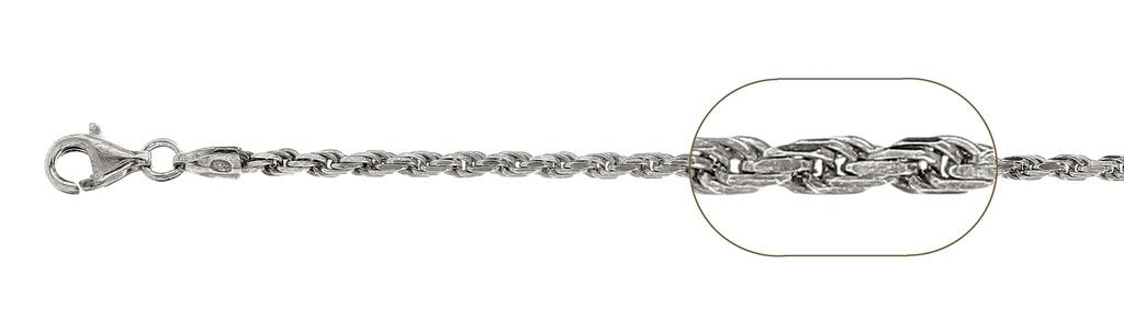 050-2.5MM Rhodium Plated Rope Chain .925  Solid Sterling Silver Available in 7"-28" inches NEW