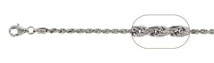 050-2.5MM Rhodium Plated Rope Chain .925  Solid Sterling Silver Available in 7"-28" inches NEW
