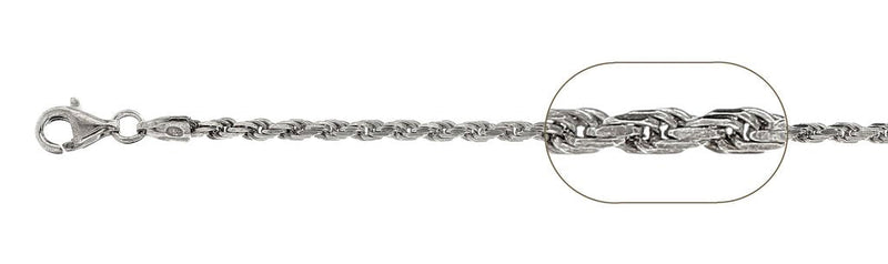 050-2.5MM Rhodium Plated Rope Chain .925  Solid Sterling Silver Available in 7"-28" inches NEW