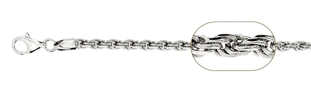 070-3.5MM Rhodium Plated Rope Chain .925  Solid Sterling Silver Available in 9"-28" inches NEW
