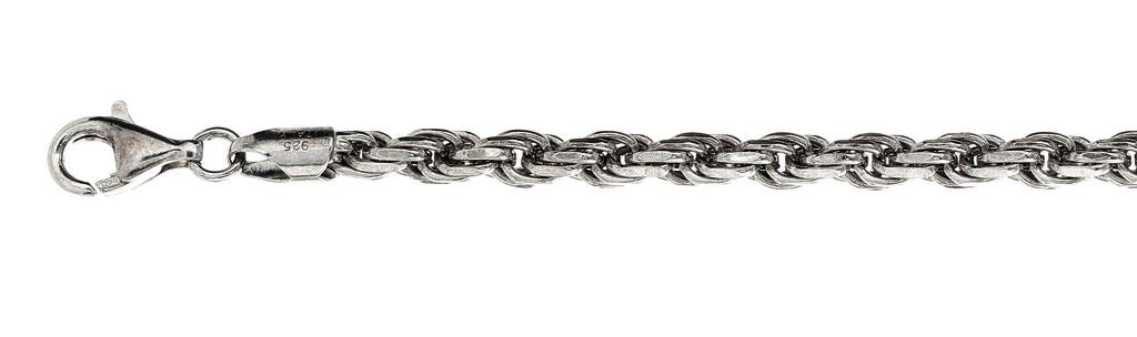 100 5MM Rope Rhodium Finished .925 Sterling Silver Chain 8"-28" Available NEW
