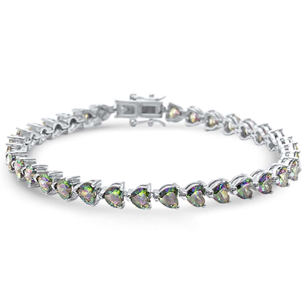 Rainbow Topaz Heart Cz Gemstone .925 Sterling Silver Bracelet