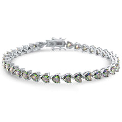 Rainbow Topaz Heart Cz Gemstone .925 Sterling Silver Bracelet