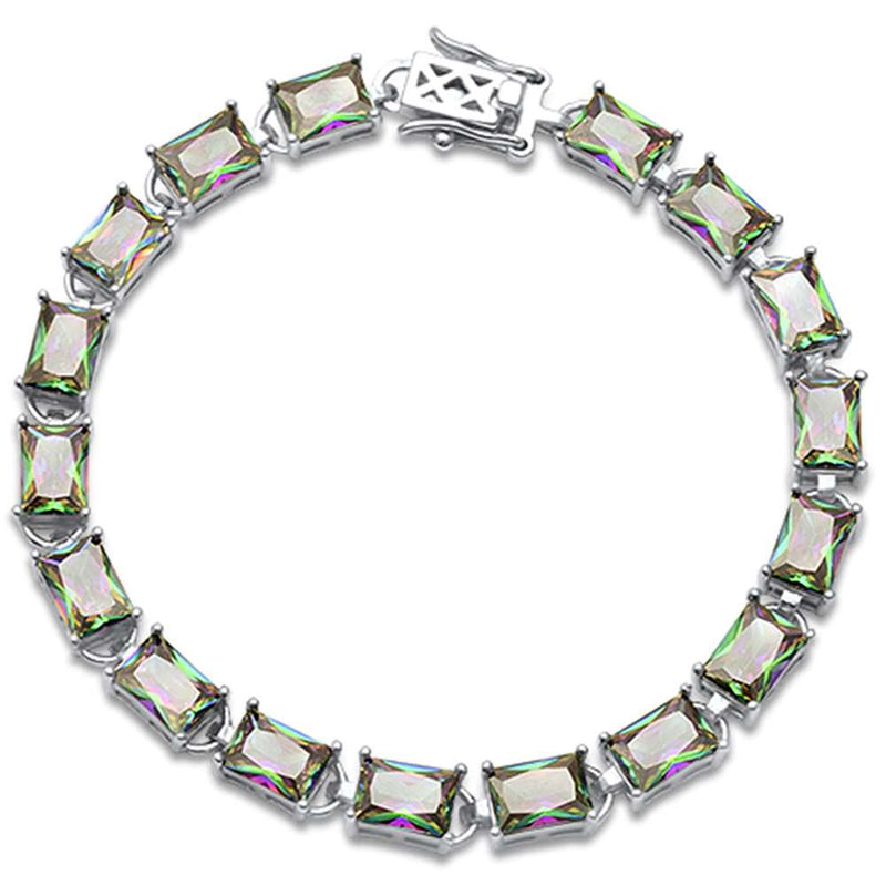 17.50CT Radian Cut Rainbow Topaz .925 Sterling Silver Bracelet