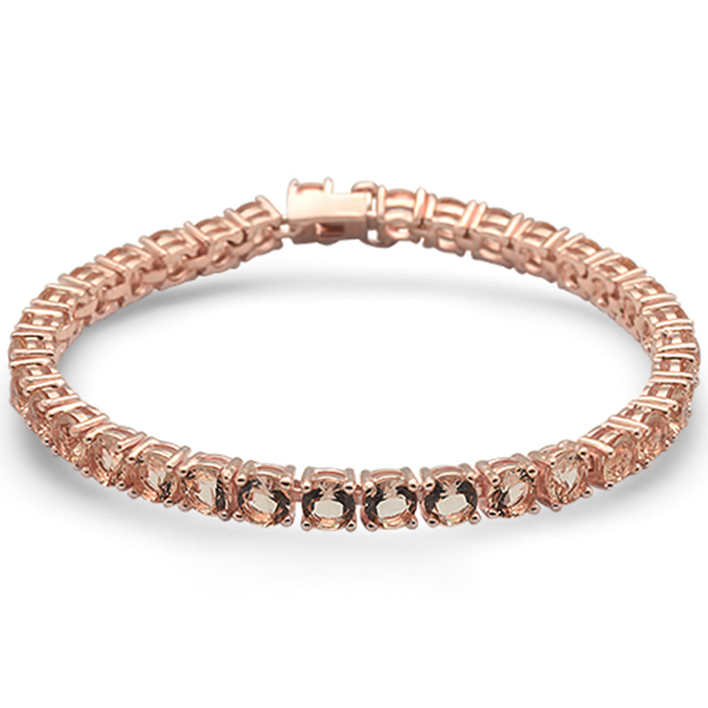 4 Prong Round Morganite .925 Sterling Silver Bracelet