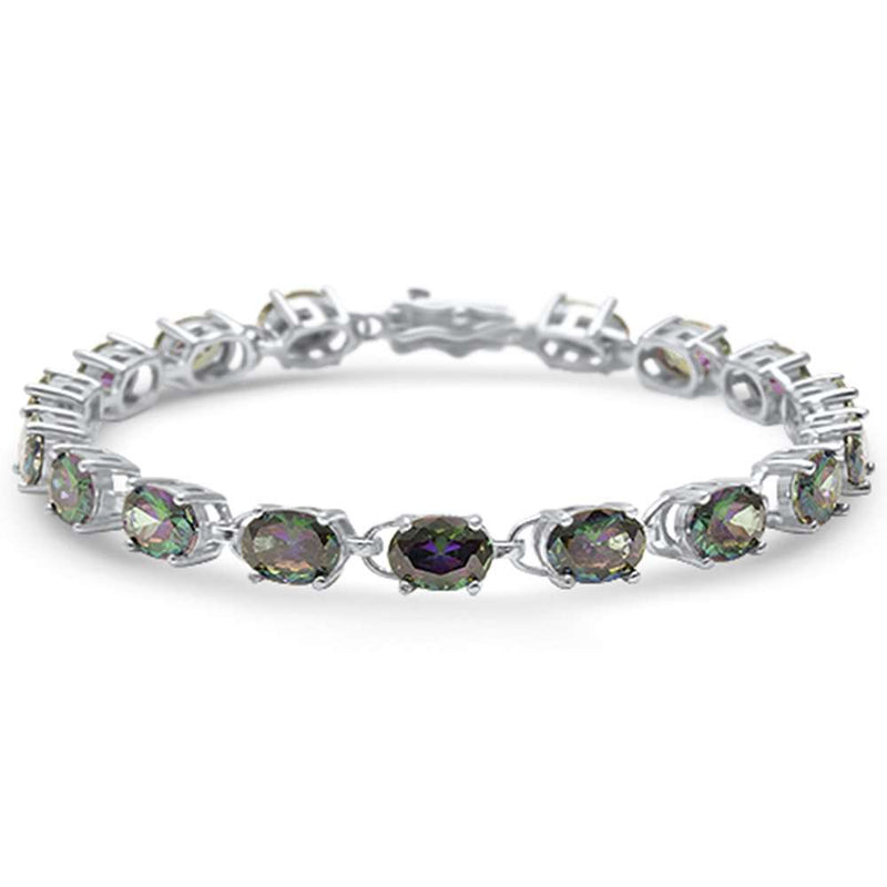 13.5CT Oval Rainbow Topaz .925 Sterling Silver Bracelet