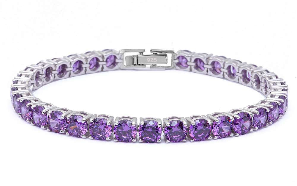 4.5MM Round 14.5CT Amethyst.925 Sterling Silver Bracelet 7.25"