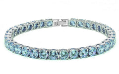 4.5MM Round 14.5CT Aquamarine.925 Sterling Silver Bracelet 7.25"
