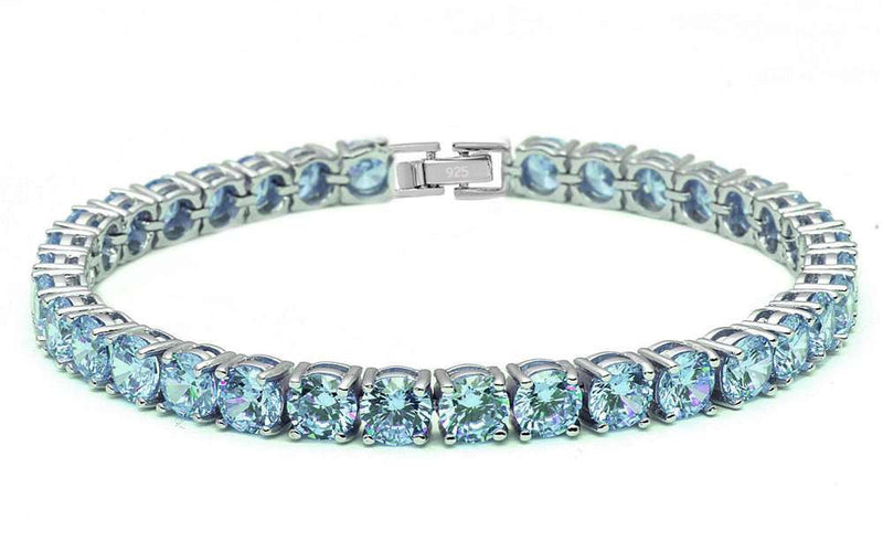 4.5MM Round 14.5CT Aquamarine.925 Sterling Silver Bracelet 7.25"