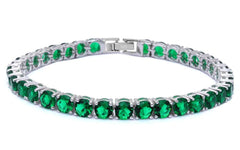 4.5MM Round 14.5CT Emerald .925 Sterling Silver Bracelet 7.25"