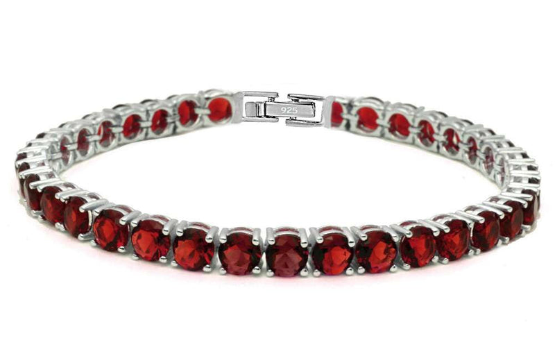 4.5MM Round 14.5CT Garnet.925 Sterling Silver Bracelet 7.25"