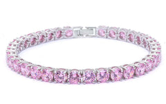 4.5MM Round 14.5CT Pink Topaz.925 Sterling Silver Bracelet 7.25"