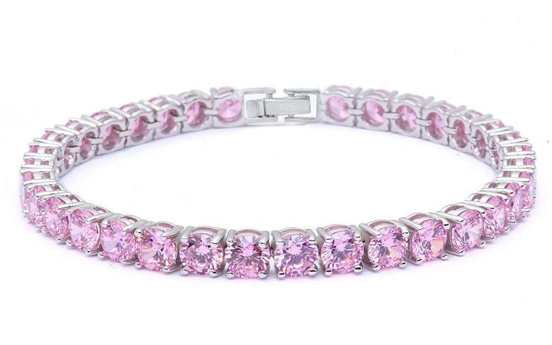 4.5MM Round 14.5CT Pink Topaz.925 Sterling Silver Bracelet 7.25"