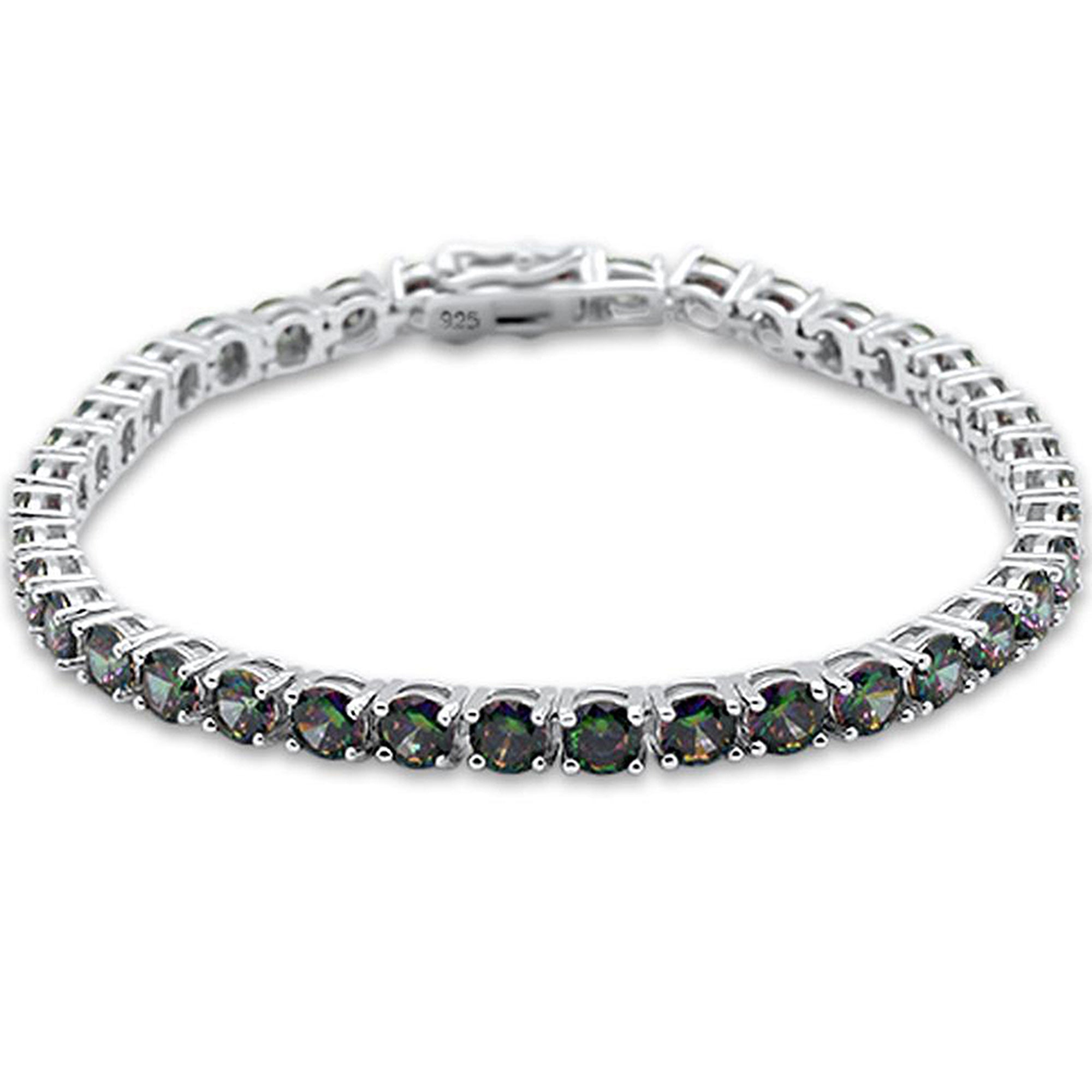 4.5MM Round 14.5CT Rainbow Topaz .925 Sterling Silver Bracelet