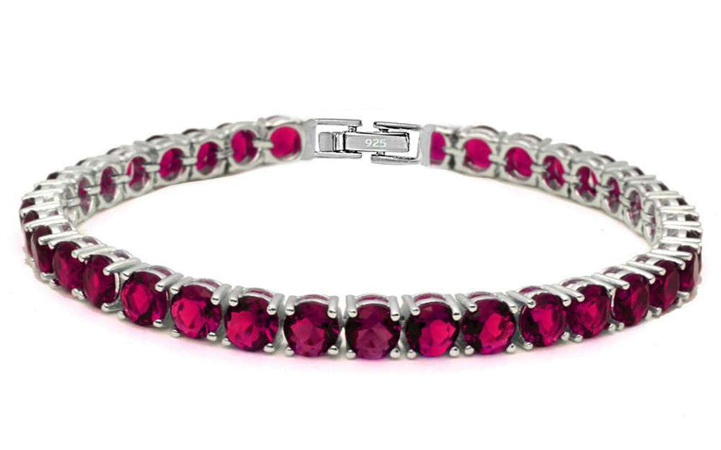 4.5MM Round 14.5CT Ruby.925 Sterling Silver Bracelet 7.25"