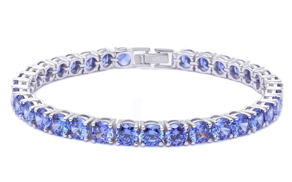 CLOSEOUT! 4.5MM Round 14.5CT Tanzanite .925 Sterling Silver Bracelet 7.25"