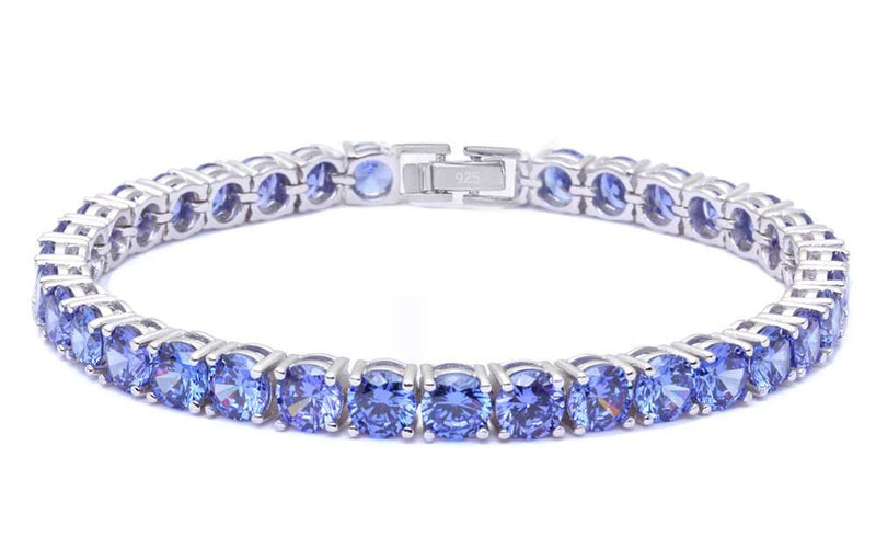 CLOSEOUT! 4.5MM Round 14.5CT Tanzanite .925 Sterling Silver Bracelet 7.25"