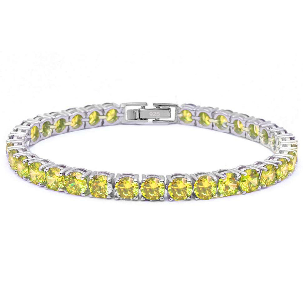4.5MM Round 14.5CT Yellow Topaz .925 Sterling Silver Bracelet 7.25"