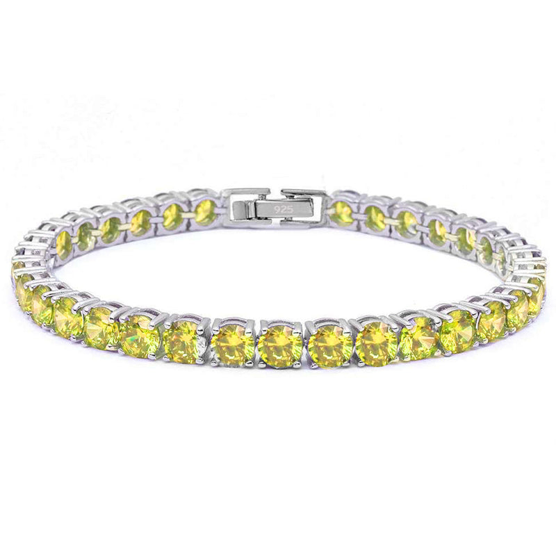 4.5MM Round 14.5CT Yellow Topaz .925 Sterling Silver Bracelet 7.25"