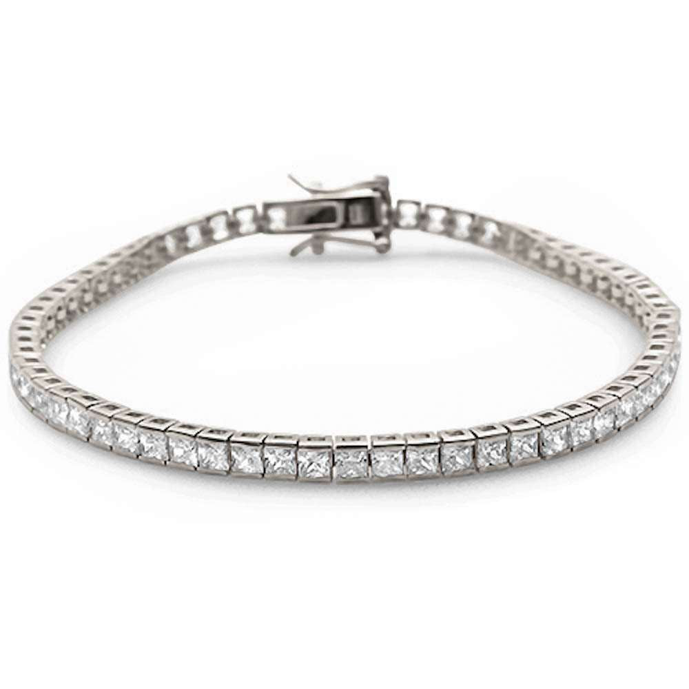 3MM Square Bezel Set Cubic Zirconia .925 Sterling Silver Bracelet 7.5"