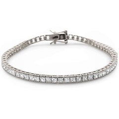 3MM Square Bezel Set Cubic Zirconia .925 Sterling Silver Bracelet 7.5"