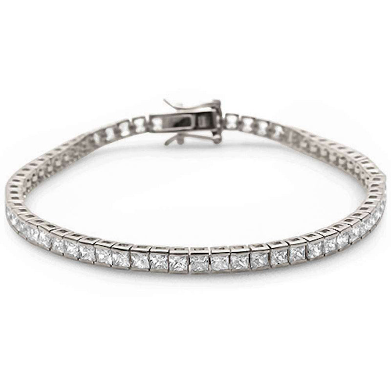 4MM Square Bezel Set Cubic Zirconia .925 Sterling Silver Bracelet 7.25"