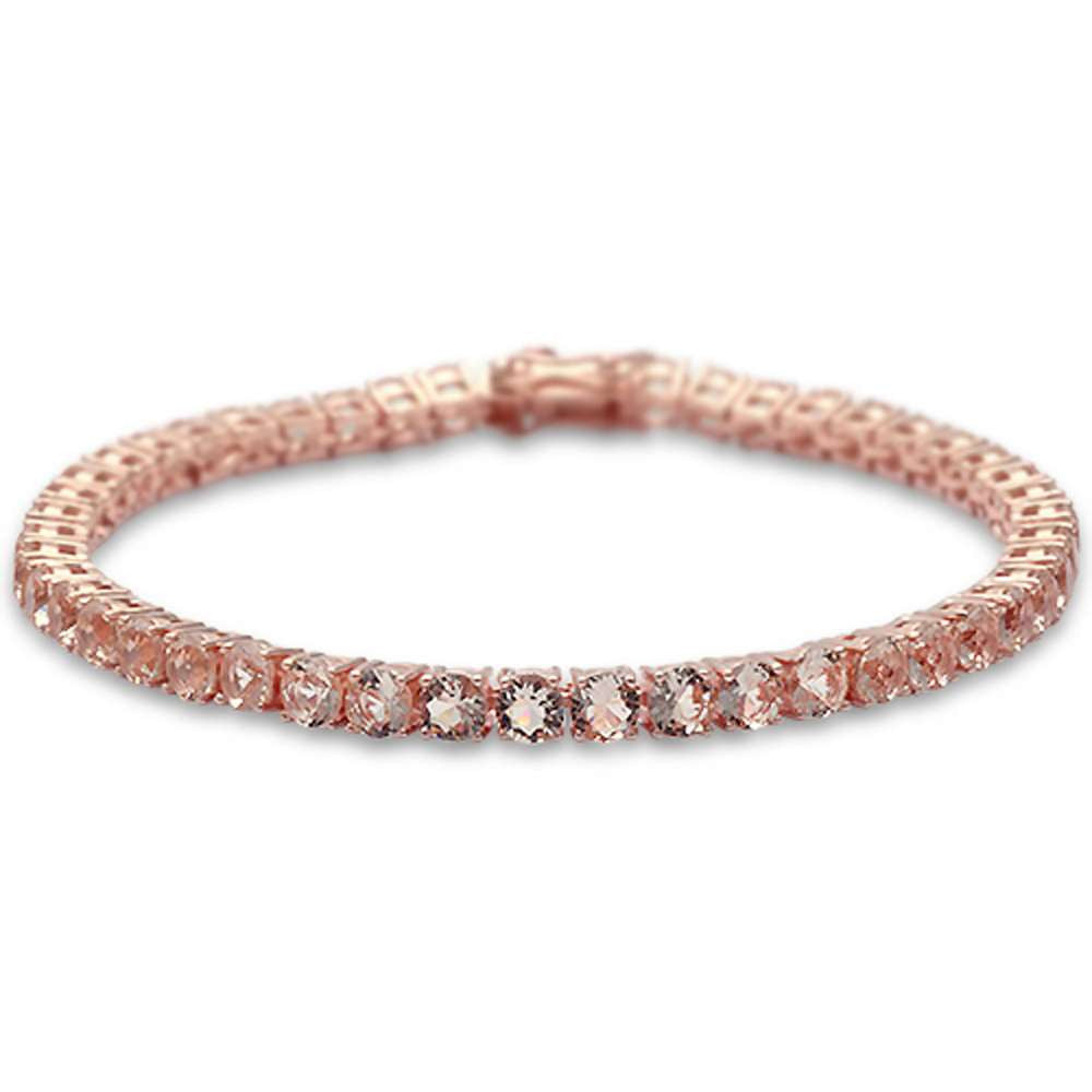 4MM Round Rose Gold Plated Morganite Cubic Zirconia  Bracelet 7.25"