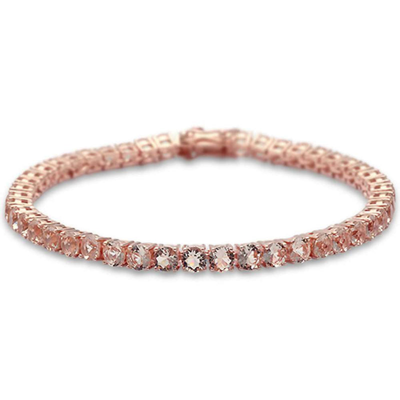 4MM Round Rose Gold Plated Morganite Cubic Zirconia  Bracelet 7.25"