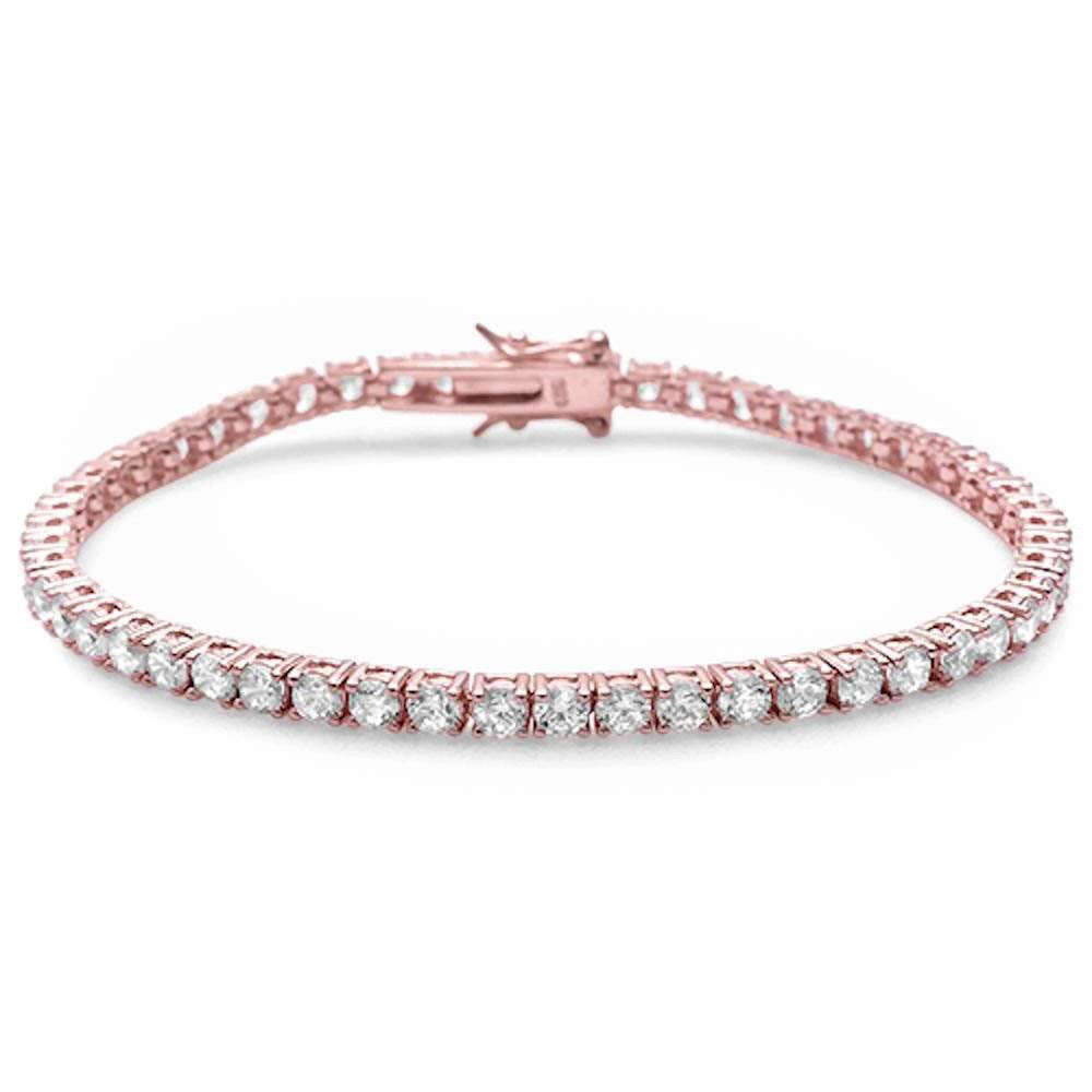 4MM Round Rose Gold Plated Cubic Zirconia .925 Sterling Silver Bracelet 7.25"