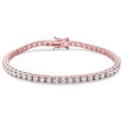 4MM Round Rose Gold Plated Cubic Zirconia .925 Sterling Silver Bracelet 7.25"