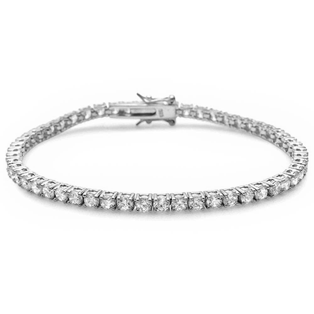 4MM Round Cubic Zirconia .925 Sterling Silver Bracelet 7.25"