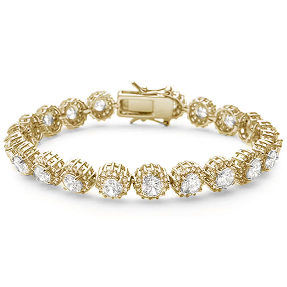 CLOSEOUT! Elegant 7" Round Cubic Zirconia Yellow Gold Plated .925 Sterling Silver Bracelet
