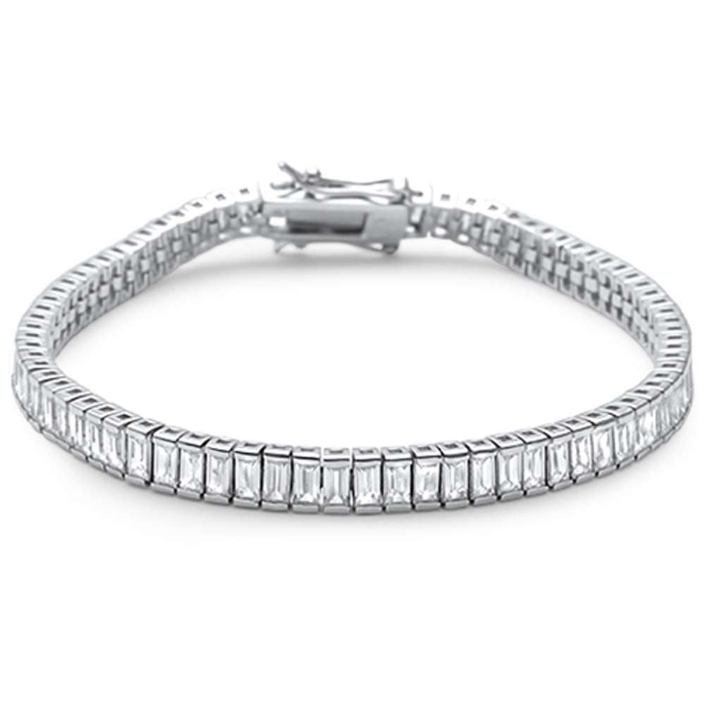 Elegant 7" Baguette Cubic Zirconia .925 Sterling Silver Tennis Bracelet