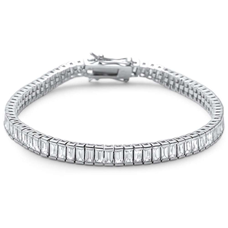 Elegant 7" Baguette Cubic Zirconia .925 Sterling Silver Tennis Bracelet