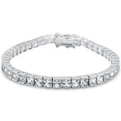 Elegant 4mm Princess Cut Bar Set .925 Sterling Silver Tennis Bracelet 8" Long