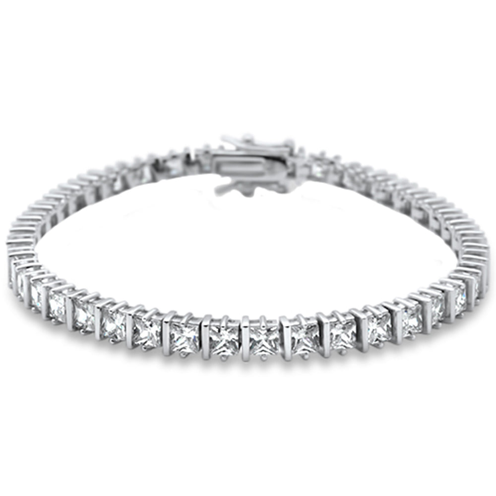 Elegant Princess Cut Bar Set .925 Sterling Silver Tennis Bracelet 8" Long