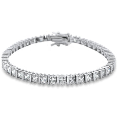 Elegant Princess Cut Bar Set .925 Sterling Silver Tennis Bracelet 8" Long