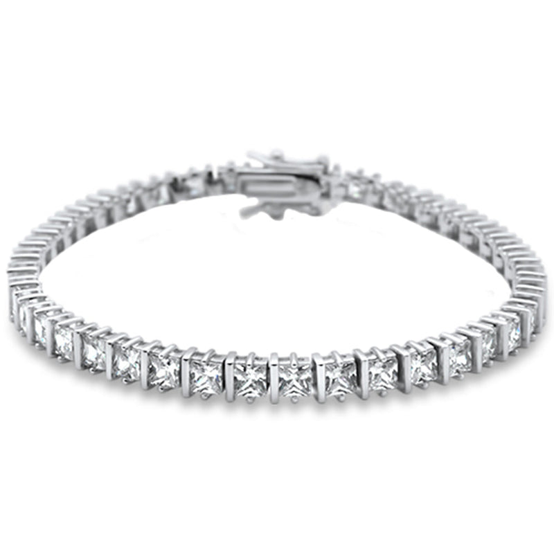 Elegant Princess Cut Bar Set .925 Sterling Silver Tennis Bracelet 8" Long