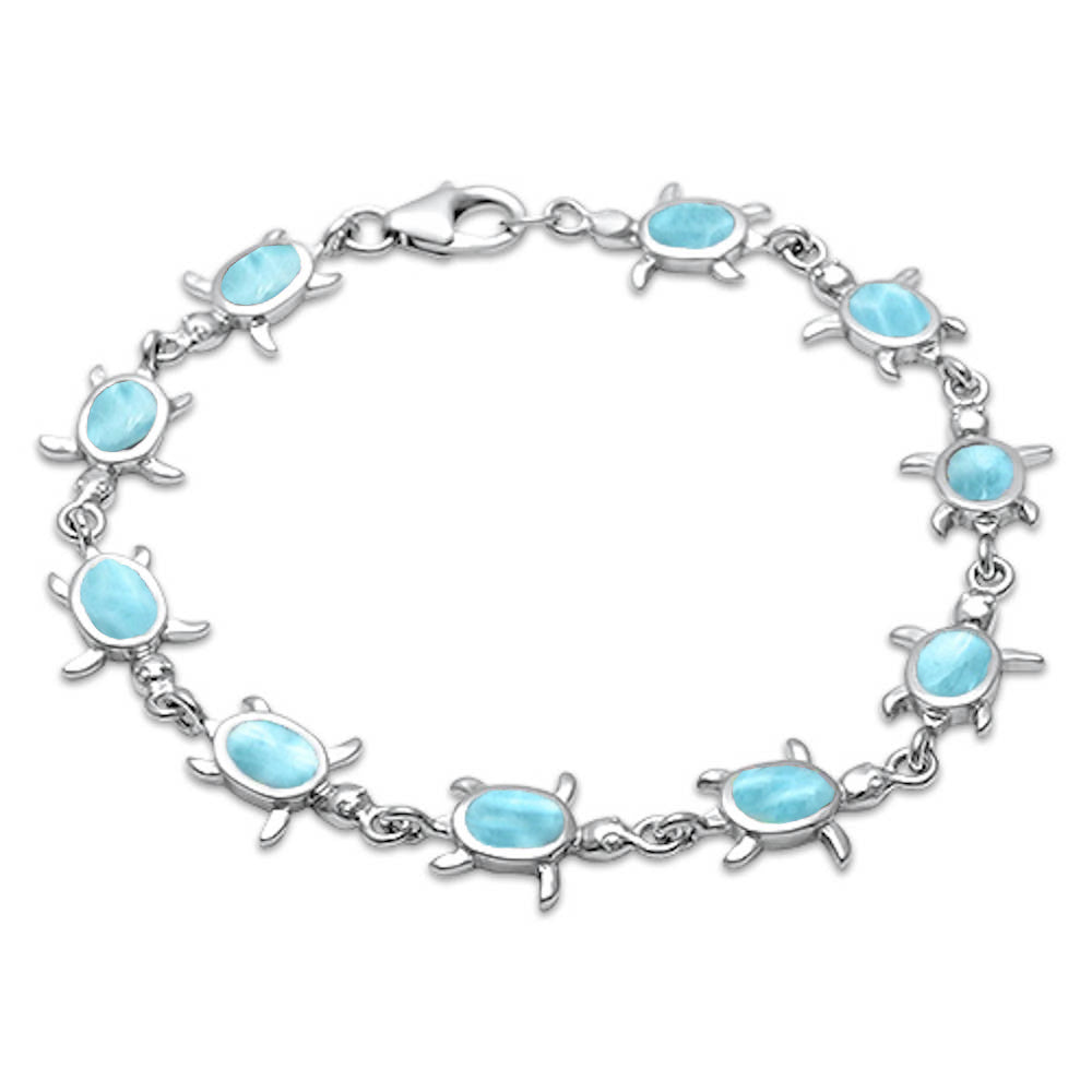 Natural Larimar Turle .925 Sterling Silver Bracelet